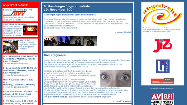 Startseite der Hamburger Jugendmediale 2004