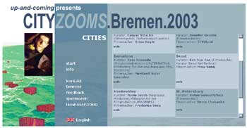 bersichtsseite mit den teilnehmenden Stdten bei CITYZOOMS.Bremen.2003
