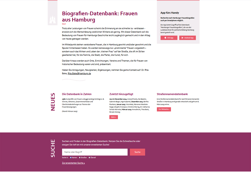 Startseite Hamburger Frauenbiografien-Datenbank 2024 Startseite Hamburger Frauenbiografien-Datenbank 2024