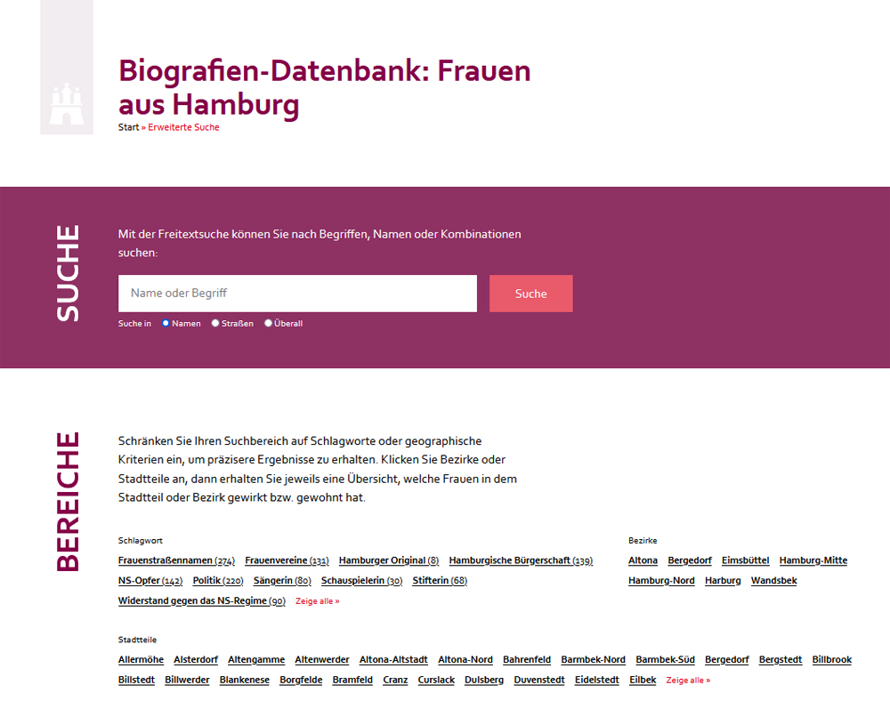 Suche Hamburger Frauenbiografien-Datenbank 2024
